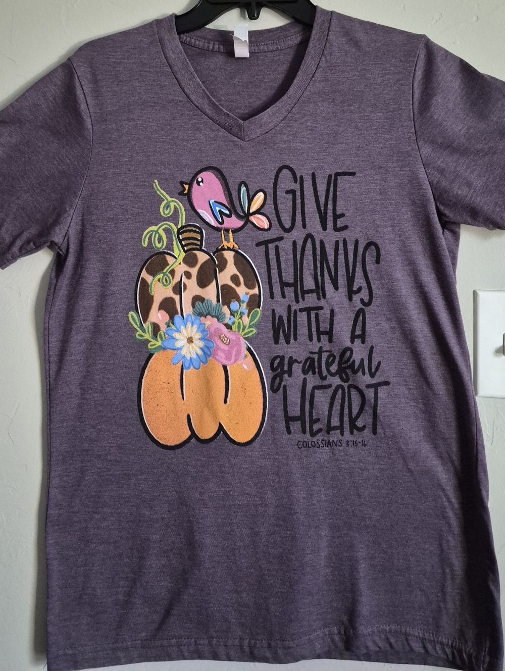 ' Purple 'Give Thanks' V-Neck Tee